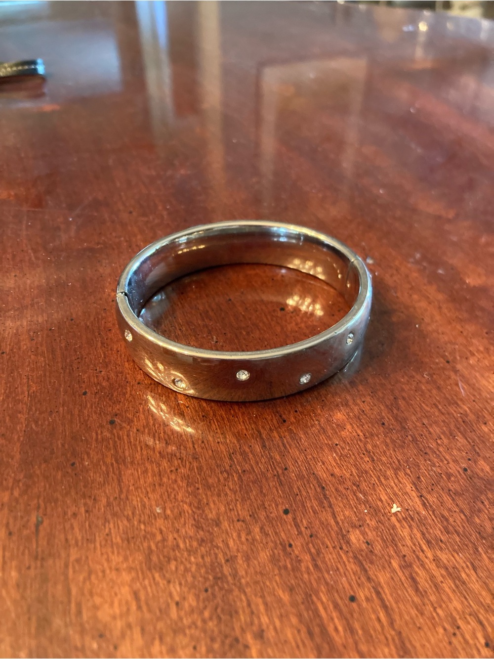 Classic Silver Tone Crystal Accent Bangle Bracelet
